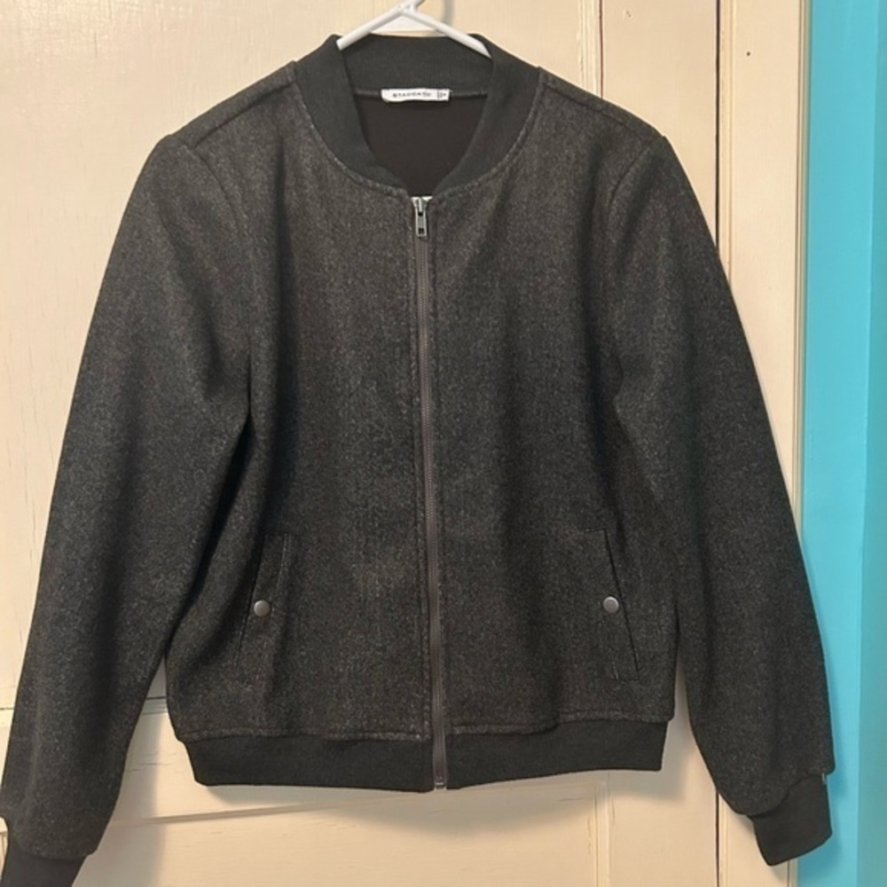 Charcoal Gray Washable Wool Look Bomber Jacket